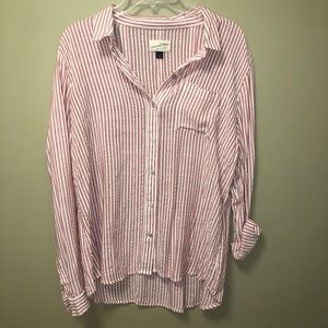 long sleeve red and white striped button down